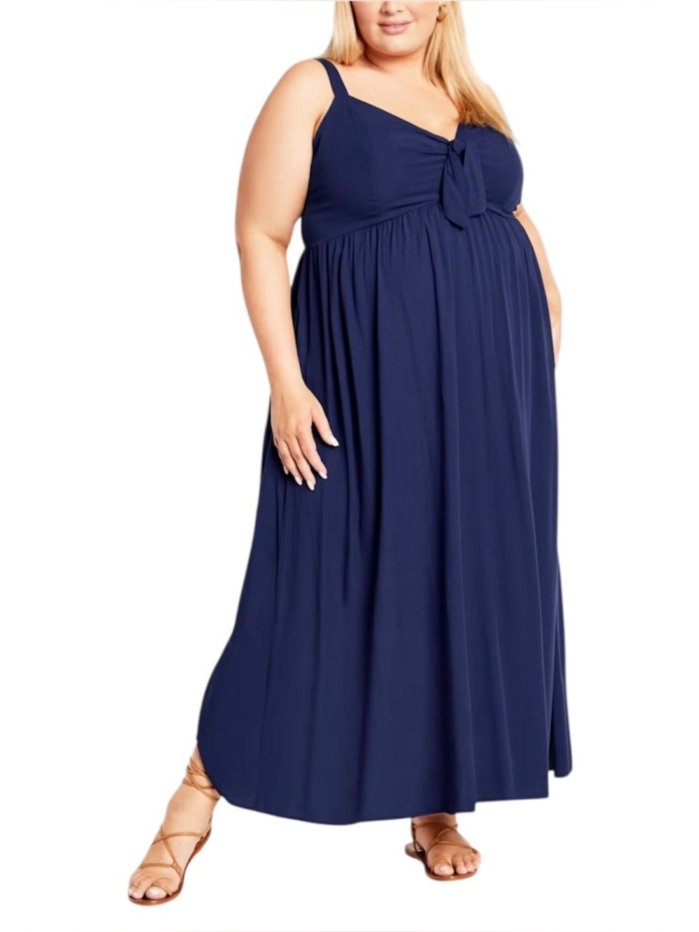 Navy Blue Maxi Dress 18  V-Neck Tie Front Adjustable Straps Flowy Lined NWT